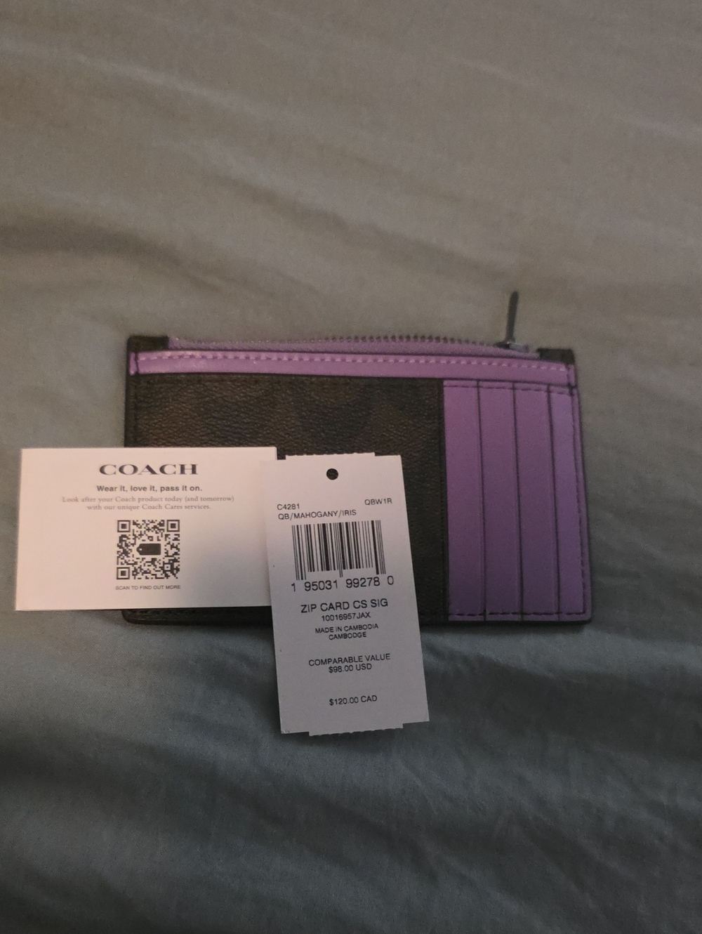 Coach Two-Tone Purple and Brown Zip Card Case